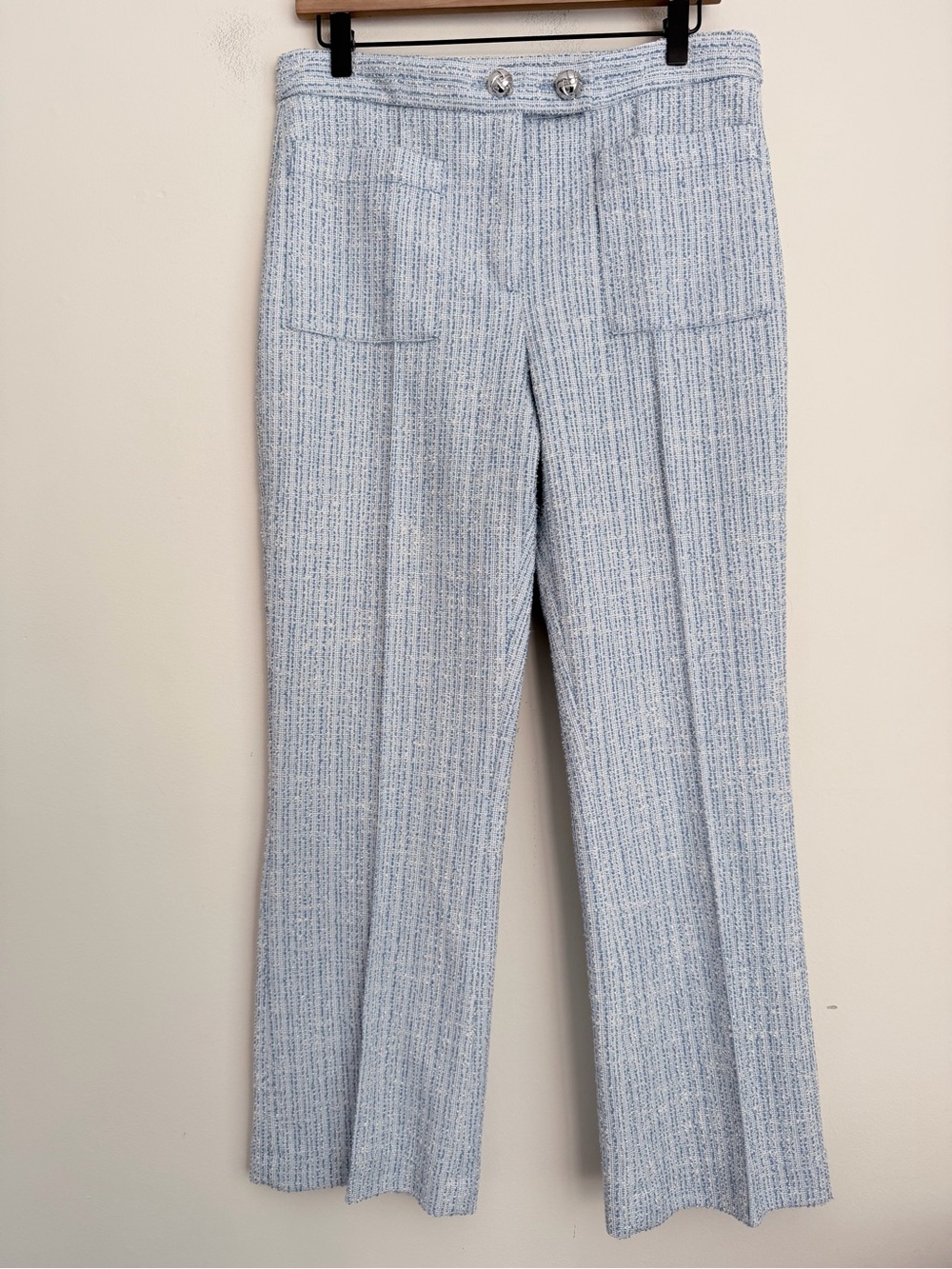 Zara Light Blue Tweed Pants with Front Patch Pockets L